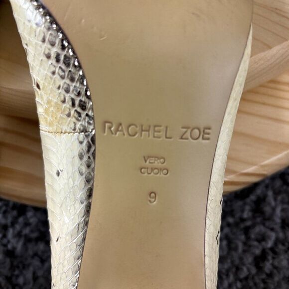 Rachel Zoe Snakeskin Heels Womens 9 Leather Tan Brown Stiletto Slip On Point Toe - Picture 11 of 11